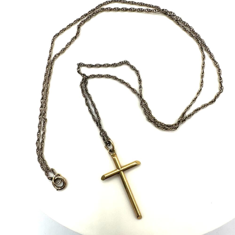 TruKay vintage 14kt gold filled cross pendant on 12kt GF 19.75” chain necklace